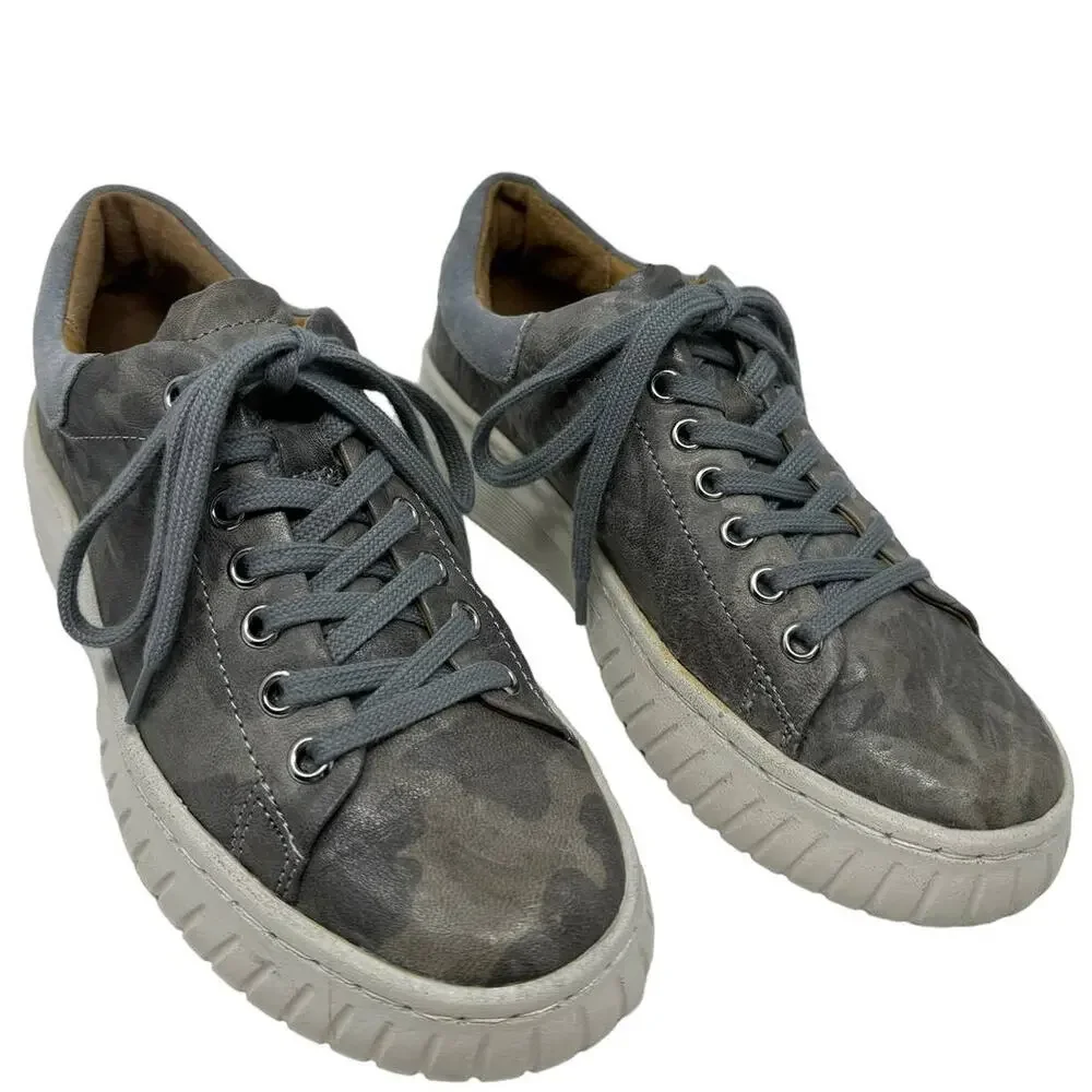 Sofft Parkyn Gray Leather Camo Print Platform Sneaker 7 Comfort‎ Shoes